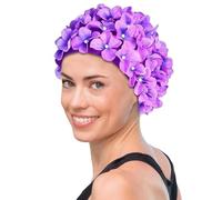 Swimming Caps for Women - Stylish Handmade Ladies Swimming Cap with Flower Blossom Pattern | Retro Swimming Caps for Long/Short Hair Beach Holiday Swimming Pool