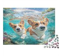 Swimming Corgi Dogs 1000 Piece Jigsaw Puzzle Paper for Adults Underwater Scene Relaxation Gift 52x38cm/1000pcs