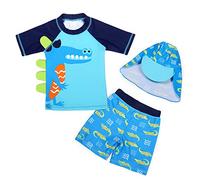 Swimming Costume Boys Kids Two Piece Swimsuit Rash Guard with Sun Cap 2-7Y | Boy's Childs UV Protection Swimwear Children 2-Piece Summer Beach Holiday Poolside Party Swim Wear Wetsuit