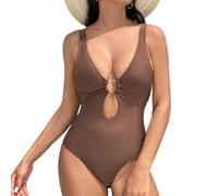 Swimming Costume for Women Retro Athletic Fit Comfy Plus Size Push Up Monokinis Coffee