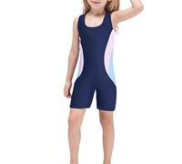 Swimming Costume Girls One Piece Swimsuit Kids UV Protection Swimwear Rash Guard Little Child Swim Suit Quick Dry Navy Swim Costume Girls Young Girl Sleeveless Bathing Suit Color Block