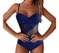 Swimming Costume One Piece Women,Piece Two Front Women Swimsuit 1Piece Bikini Set Patchwork Retro Mesh Wrap Ruched Swimwears 1