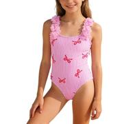 Swimming Costume, Striped Bow Tie Girls' Swimming Suit with Three Adjustable Shoulder Straps for Children Ages 3 to 7 Years