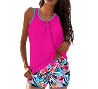 Swimming Costume Women 2 Piece Swimsuits Women's Tankinis With Short Floral Tank Top with Swim Trunks High Waist Boyleg Swimsuit Ladies Tankini Swimwear Sets Tummy Control Lightweight Bathing Suits