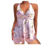 Swimming Costume Women 2 Piece Tankini UK Sale Ruffle Flowy Swimwear Striped Twist Front Ruched Swimsuits High Waist Tankini Sets with Shorts Sexy Push Up Tank Tops Bathing Suits Plus Size