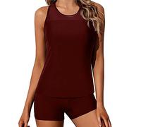 Swimming Costume Women Athletic Swimsuits Two Piece Tankini Sets UK Sale Slim Fit Modest Swimwear Tummy Control Bathing Suits Solid Sporty Tops with Boyshorts High Waisted Beachwear