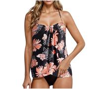 Swimming Costume Women Bandeau Swimsuit Tops Two Piece Loose Fit Swim Tank Top with Shorts Swimwear Solid/Floral Bandeau Blouson Tankini Tops and Shorts 2 Piece Bathing Suits Womens Tankini Sets