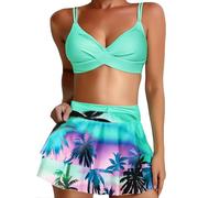 Swimming Costume Women Bikini Sets 2 Piece Swimwear Strappy V Neck Bikini Top Bra with Hawaiian Tropical Floral Print High Waisted Swim Skirt Swimsuits Bathing Suit Athletic Swimsuit Beach Wear