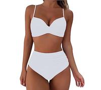 Swimming Costume Women Clearance Plus Size High Waisted Bikini Sexy Push Up 2 Piece Swimsuits Retro Ruched Print Bikini Set Hard Pack Sling Tank Top Ruffle Halter Neck Vintage One Piece Underwear
