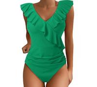 Swimming Costume Women High Waist One Piece Swimsuit V Neck Ruffle Swimsuits Tummy Control Ruched Swimwear Cute Bathing Suit Beachwear with Removable Foam Cups 2025 New