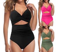 Swimming Costume Women One Piece Swimsuit, Tummy Control Swimwear, Sexy Push Up V Neck Swimwear with Adjustable Straped, Slimming High Waisted Bikini Set for Beach Pool (Suggest Buy one Size Up)