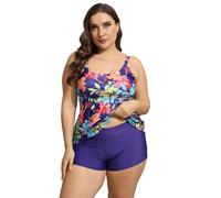Swimming Costume Women Plus Size 20, Floral Printed Plus Size Tankini Swimsuits for Women,Tummy Control Plus Size Swimwear with Boyshorts for Women,Shoulder Straps Swimming Costume with Skirt Sale