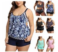Swimming Costume Women Plus Size 20, Floral Printed Plus Size Tankini Swimsuits for Women,Tummy Control Plus Size Swimwear with Boyshorts for Women,Shoulder Straps Swimming Costume with Skirt Sale