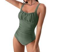 Swimming Costume Women Ruched One Piece Swimsuits with Bra Support Bikini Tummy Control Swimwear Square Neck Swimming Costumes Bathing Suit Monokinis Ladies Push up Padded Swimsuit Modest Swimwear