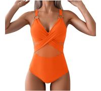 Swimming Costume Women Sexy Mesh One Piece Swimsuit V Neck Tummy Control Swimwears Vintage Padded Push up Monokini Swimwear Slimming Ruched Ccross Blachless Bathing Suit Surfing Beachwear