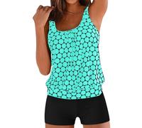Swimming Costume Women Tankinis Sets Push up High Waisted Swimwear Color Block Novelty Plus Size Swimsuits Bathing Suit Beach Wear Vintage Women's Two Pieces Blouson Tankini with (Mint Green, XXL)