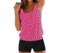 Swimming Costume Women Tankinis Sets Push up High Waisted Swimwear Color Block Novelty Plus Size Swimsuits Bathing Suit Beach Wear Vintage Women's Two Pieces Blouson Tankini with (Hot Pink, XXL)