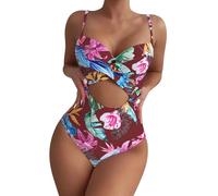 Swimming Costumes for Women UK Boat Party Water Park Fun Full-Coverage Bottom Square Neckline Petite Length One Piece Swimsuit Swimwear with Mesh Panels Red