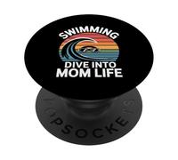 Swimming Dive Into Mom Life Retro Wave Sunset PopSockets Adhesive PopGrip