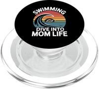 Swimming Dive Into Mom Life Retro Wave Sunset PopSockets PopGrip for MagSafe