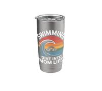 Swimming Dive Into Mom Life Retro Wave Sunset Stainless Steel Insulated Tumbler