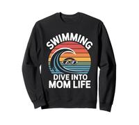 Swimming Dive Into Mom Life Retro Wave Sunset Sweatshirt