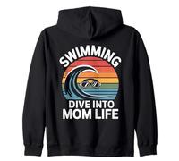 Swimming Dive Into Mom Life Retro Wave Sunset Zip Hoodie