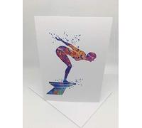 swimming diver diving card water color blank birthday greetings card blank size 115x170mm