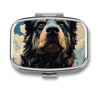 Swimming Dog Pill Box - 2 Compartment Travel Pill Organizer with Small Mirror, Portable Pillcase for Pocket & Purse, Cute Square Medicine Case, Weekly Medicine Container