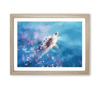 Swimming Dolphin In Abstract Modern Art Framed Wall Art Print, Ready to Hang Picture for Living Room Bedroom Home Office Décor, Oak A4 (34 x 25 cm)