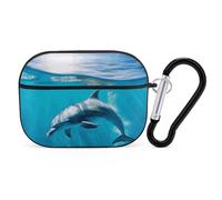 Swimming Dolphin in Blue Sea AirPods Pro Case Cover with Keychain Ring PC Hard Shell Protective Case for AirPods Pro 2nd for Women Men Generation Easy Open Full Drop Protection Cover Black-Style