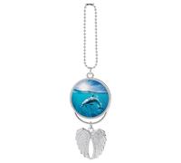 Swimming Dolphin in Blue Sea Car Hanging Ornament Rear View Mirror Pendant Lucky Presents Hanging Ornament Funny Car Pendant for Office Auto Home Decoration Silver-style