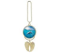 Swimming Dolphin in Blue Sea Car Hanging Ornament Rear View Mirror Pendant Lucky Presents Hanging Ornament Funny Car Pendant for Office Auto Home Decoration Golden-style