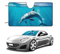 Swimming Dolphin in Blue Sea Car Windshield Sun Shade Keep Car Interior Cool 51"x28" Folding Front Window Sun Shade, Heat Shield for SUV, Truck, Blocks UV