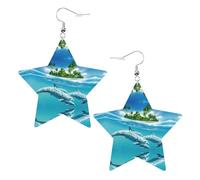Swimming Dolphin In Blue Sea Leather Star Shaped Earrings Fashion Accessories Lightweight Festivals Parties Everyday Life