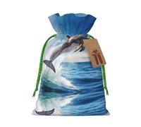 Swimming Dolphin In Blue Sea Print Reusable Gift Bags,Drawstring Gift Bags For Jewelry And Gifts,For Festive Occasions