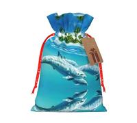 Swimming Dolphin In Blue Sea Printed Drawstring Gift Bags,Various Sizes, Bulk Plastic Packaging Bags