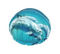 Swimming Dolphin In Blue Sea Shower Caps For Women, Elastic And Reusable Bath Caps, Double Waterproof Layers Shower Cap, Bathing Shower Caps
