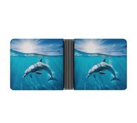 Swimming Dolphin in Blue Sea Wallet for Men Bifold Rfid Blocking Slim Money Clip Front Pocket Wallet Card Holder