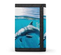 Swimming Dolphin in Blue Sea Wallet Minimalist Mens Slim Trifold Wallets Modern Fashion Wallets Anti-Theft Wallet Holds Cards And Cash