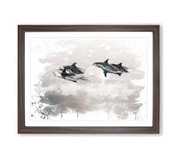 Swimming Dolphins No.2 V3 Modern Framed Print | A3 Walnut Framed Wall Art | Ready to Hang | Modern Animal Picture | Living Room Bedroom Lounge Office