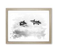 Swimming Dolphins Vol.2 V4 Modern Framed Print | A3 Oak Framed Wall Art | Ready to Hang | Modern Animal Picture | Living Room Bedroom Lounge Office