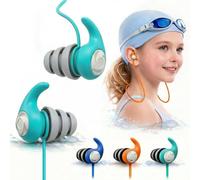 Swimming Ear Plugs for Kids with Lanyard, 3 Pairs Waterproof Reusable Soft Silicone Swim Earplugs for Pool, Surfing, Diving, Showering
