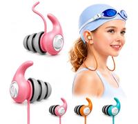 Swimming Ear Plugs for Kids with Lanyard, 3 Pairs Waterproof Reusable Soft Silicone Swim Earplugs for Pool, Surfing, Diving, Showering