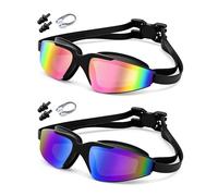 Swimming Goggles, 2-Pack Anti-Fog & UV Protection, 3D Leak-Proof Design with Mirrored Lens, Adjustable Strap for Adults & 10+ Kids, Includes Nose Clips & Earplugs - Perfect for Pool, Beach, Surfing