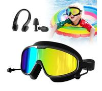 Swimming Goggles Children, Diving Goggles Children 4-14 Years, Anti-Fog, UV Protection, No Leaking, Adjustable Silicone Swimming Goggles for Children, Girls, Boys (Black)
