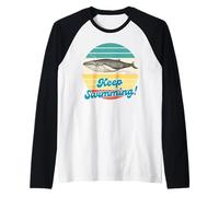 Swimming Humpback Whale Retro Vintage Ocean Sunset Design Raglan Baseball Tee