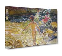 Swimming In The Sea By Joaquin Sorolla Y Bastida Canvas Print | Gallery Wrapped 30mm Frame Wall Art | 30x20 inches | Ready to Hang | Coastal Seascape Picture | Living Room Bedroom Lounge Office