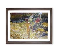 Swimming In The Sea By Joaquin Sorolla Y Bastida Classic Painting Framed Print | A3 Walnut Framed Wall Art | Ready to Hang | Classic Nautical Picture | Living Room Bedroom Lounge Office