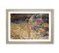 Swimming in The Sea by Joaquin Sorolla Y Bastida Framed Print | A2 Oak Framed Wall Art | Ready to Hang | Modern Nautical Picture | Living Room Bedroom Lounge Office